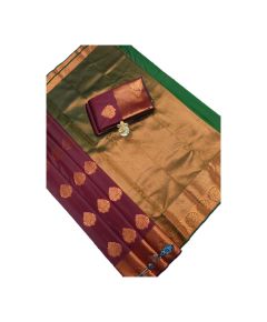 Brown and green Bridal soft silk sarees with contrast blouse and pallu - image 3 | Princess Fashion