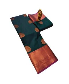 - Dark green & Pink Semi Silk Saree - image 3 | Saree Palace Germany | Bazaa