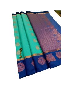 - First quality kottanchi caribbean blue sarees With big dark blue border and contrast pallu &blouse - image 3 | Princess Fashion | Bazaa