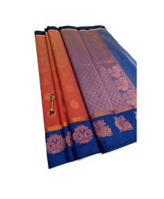 First quality kottanchi reddish orange sarees With big navy blue border and contrast pallu &blouse - image 3 | Princess Fashion