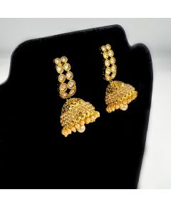 - Gold Plated Polki Kundan Jhumka - image 3 | Vastraany | Bazaa