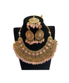 Gold With Pink Choker Necklace Set - image 3 | Saree Palace Germany