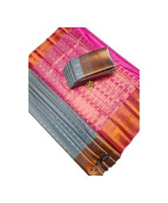 Pink and ash Bridal soft silk sarees with contrast blouse and pallu - image 3 | Princess Fashion