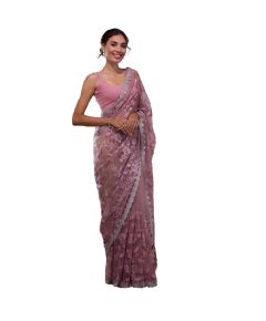 Pink silver stone work net saree - image 6 | Saree Palace Germany