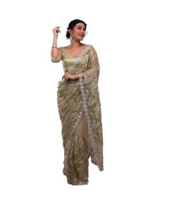 Pista green stone work net saree - image 9 | Saree Palace Germany