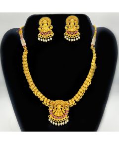 Temple Gold Plated Necklace with Goddess Lakshmi design - image 3 | Vastraany