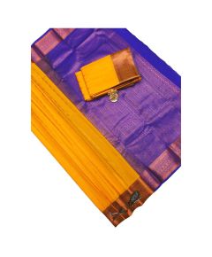 - Yellow and royal blue Bridal soft silk sarees with contrast blouse and pallu - image 3 | Princess Fashion | Bazaa