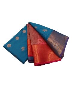 - Blue & Orange Soft Pattu Saree - image 3 | Saree Palace Germany | Bazaa