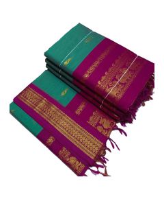 Cotton Green Saree with Purple Boarder - image 3 | Saree Palace Germany