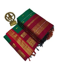 Dark green cotton saree with red boarder - image 3 | Saree Palace Germany