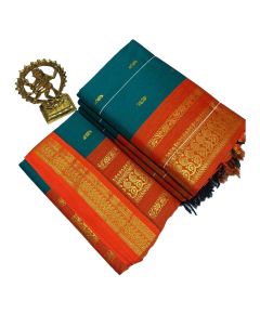 Green cotton saree with orange boarder - image 3 | Saree Palace Germany