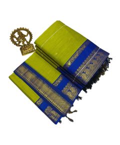 Light green cotton saree with blue boarder - image 3 | Saree Palace Germany