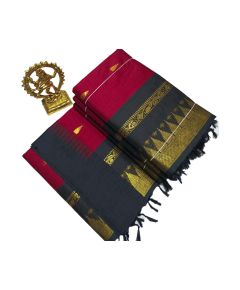 Maroon cotton saree with black boarder - image 3 | Saree Palace Germany