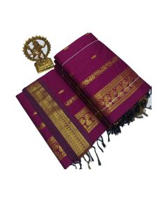 Maroon cotton saree with gold boarder - image 3 | Saree Palace Germany