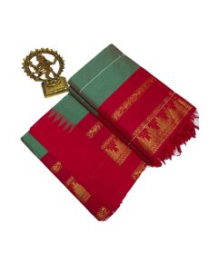 - Mist green cotton saree with red boarder - image 3 | Saree Palace Germany | Bazaa