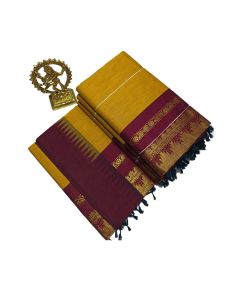 - Mustard color cotton saree with maroon boarder - image 3 | Saree Palace Germany | Bazaa