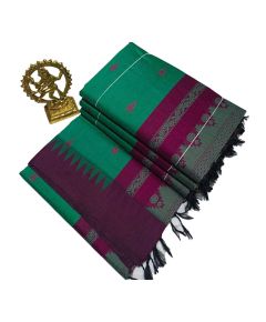 Parrot green cotton saree with majenta boarder - image 3 | Saree Palace Germany