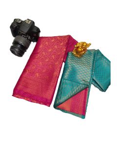 Rama blue authentic kanchipuram saree with pure Zari - image 3 | Saree Palace Germany