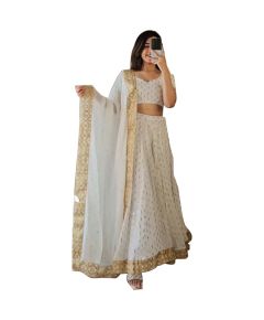 White Raw Silk with Gold Sequence Work Lehenga - image 6 | Saree Palace Germany