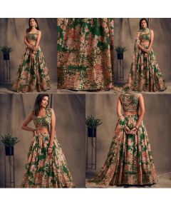 New Eid Collection Emerald Green Floral Embroidered Lehenga Set - image 3 | Saree Palace Germany