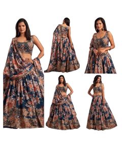 New Eid Collection Trendy Women's Dove Blue Organza Silk Embroidered Lehenga - image 3 | Saree Palace Germany