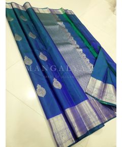 Blue with Silver Border Saree - image 1 | Mangalyam