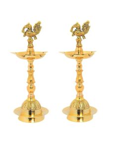 - Brass Samai Kuthu Vilakku Peacock Diya for Temple, Home Decor | Medium Size | Set of 2 - image 3 | Indi Store | Bazaa