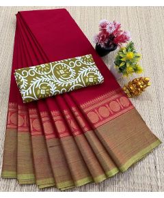 - Chettinad Cotton Sarees With Intricate Woven Jari Border with blouse - image 3 | Indi Store | Bazaa