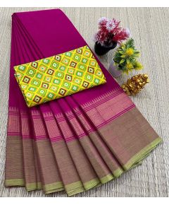 Chettinad Cotton Sarees With Intricate Woven Jari Border with blouse - image 3 | Indi Store