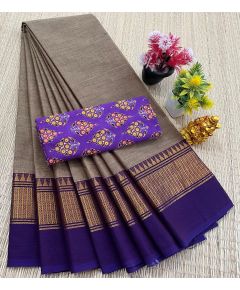 - Chettinad Cotton Sarees With Intricate Woven Jari Border with blouse - image 3 | Indi Store | Bazaa