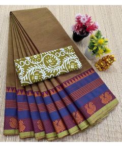 ​Chettinad Cotton Sarees With Intricate Woven Jari Border with blouse​ - image 3 | Indi Store