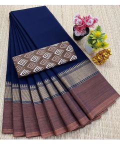 Chettinad Cotton Sarees With Intricate Woven Jari Border with blouse - image 3 | Indi Store