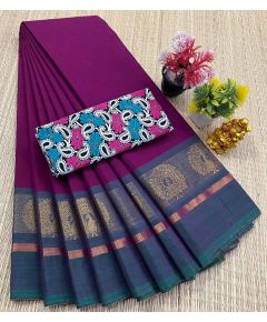 - Chettinad Cotton Sarees With Intricate Woven Jari Border with blouse - image 3 | Indi Store | Bazaa