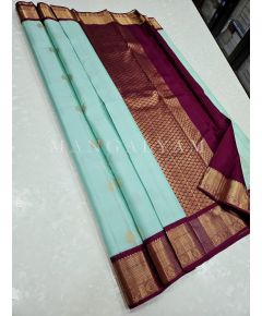 Sky Blue with Violet Border Kanchipuram Silk Saree - image 1 | Mangalyam