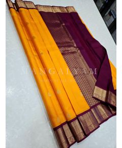 Yellow Gold with Violet Border Kanchipuram Silk Saree - image 1 | Mangalyam