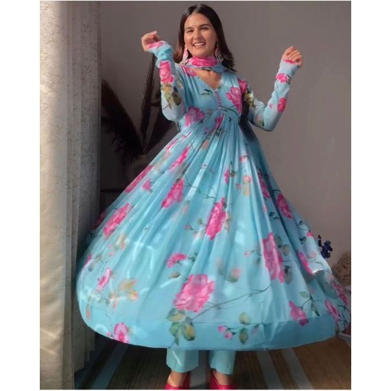 Blue Floral Indian Kurti - image 3 | Saree Palace Germany