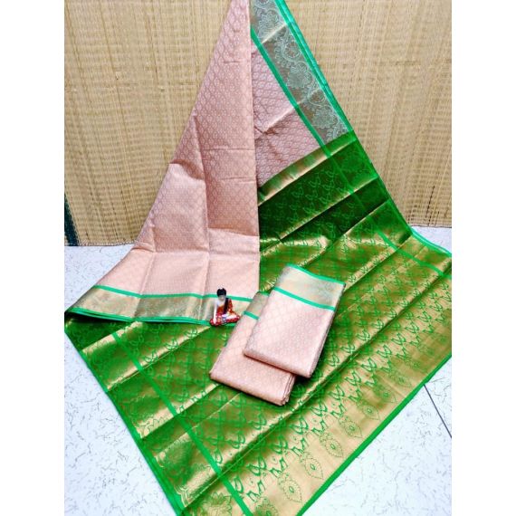 Green & Baby Pink Semi Silk Saree - image 3 | Saree Palace Germany