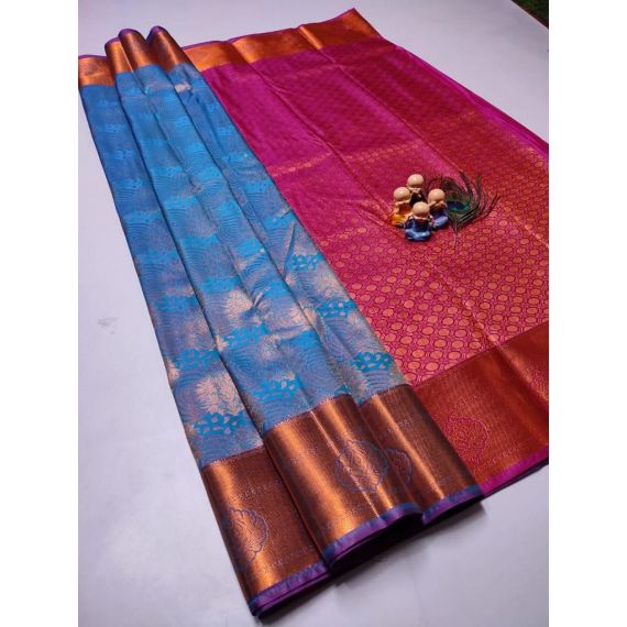 Light blue with pink - Semi soft silk saree - image 3 | Saree Palace Germany