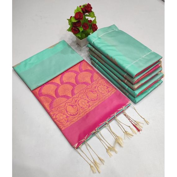 Pastle Blue with Baby Pink Soft Silk Saree - image 3 | Saree Palace Germany