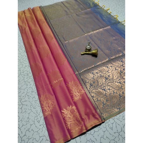 Pink & Grey Soft silk Saree - image 3 | Saree Palace Germany