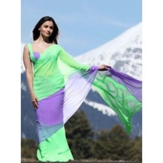 Alia Bhatt Inspired Purple Green Georgette Saree - image 5 | Saree Palace Germany