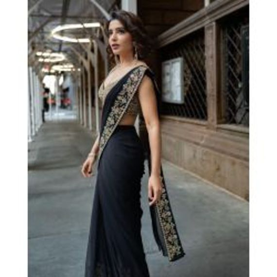 - Black georgette saree with blouse - image 10 | Saree Palace Germany | Bazaa