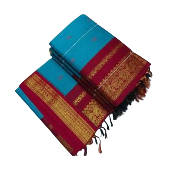 - Blue cotton saree with red boarder - image 3 | Saree Palace Germany | Bazaa