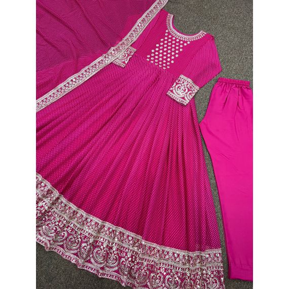 - Fuchsia pink color georgette anarkali suit - image 13 | Saree Palace Germany | Bazaa