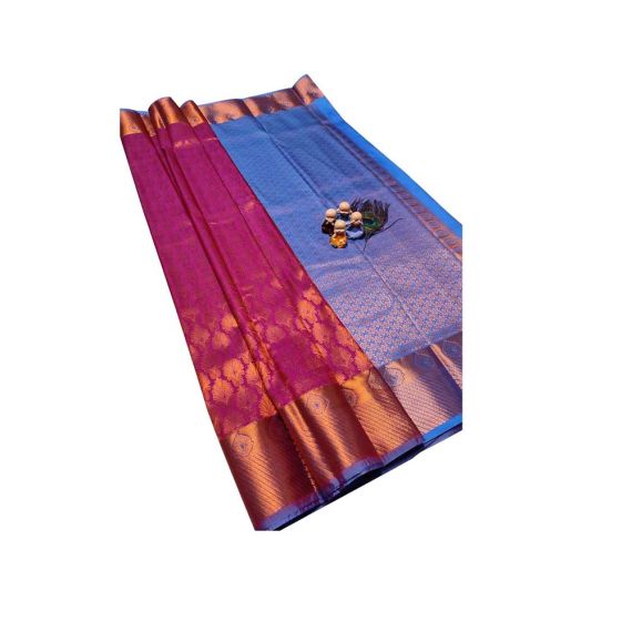 Light Blue & Dark Pink Semi Soft Silk Saree - image 3 | Saree Palace Germany