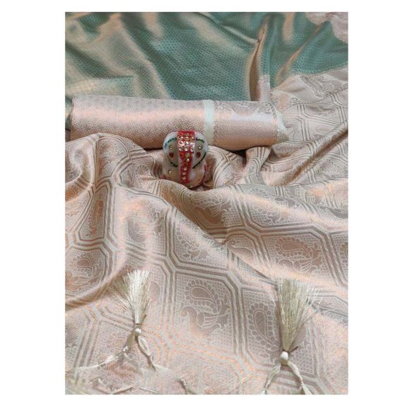 - Pastel Green with Copper Work Soft Silk Saree - image 8 | Saree Palace Germany | Bazaa