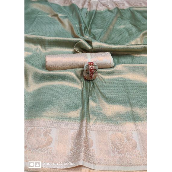 - Pastel Green with Copper Work Soft Silk Saree - image 9 | Saree Palace Germany | Bazaa