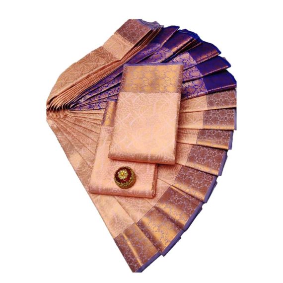 Peach & Navy Blue Soft Silk Saree - image 3 | Saree Palace Germany