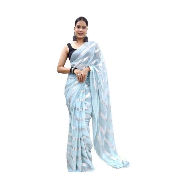 - Sky blue fancy ready to wear saree - image 3 | Saree Palace Germany | Bazaa
