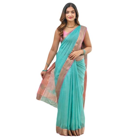 Sky Blue Tissue Silk Cotton Saree - image 3 | Saree Palace Germany